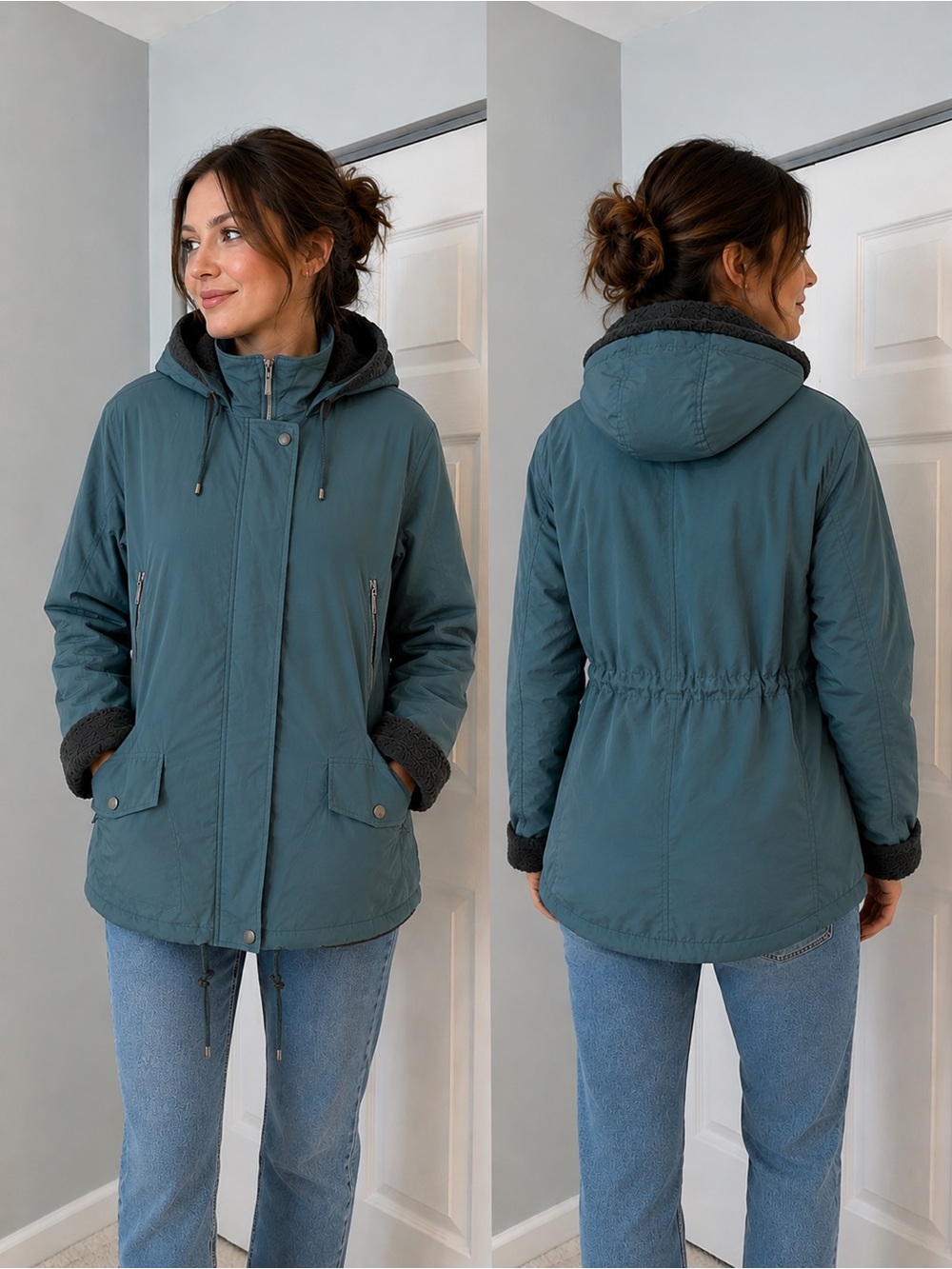 Braetan Blue Hooded Jacket Size Large NWT Fleece Lined Utility Coat